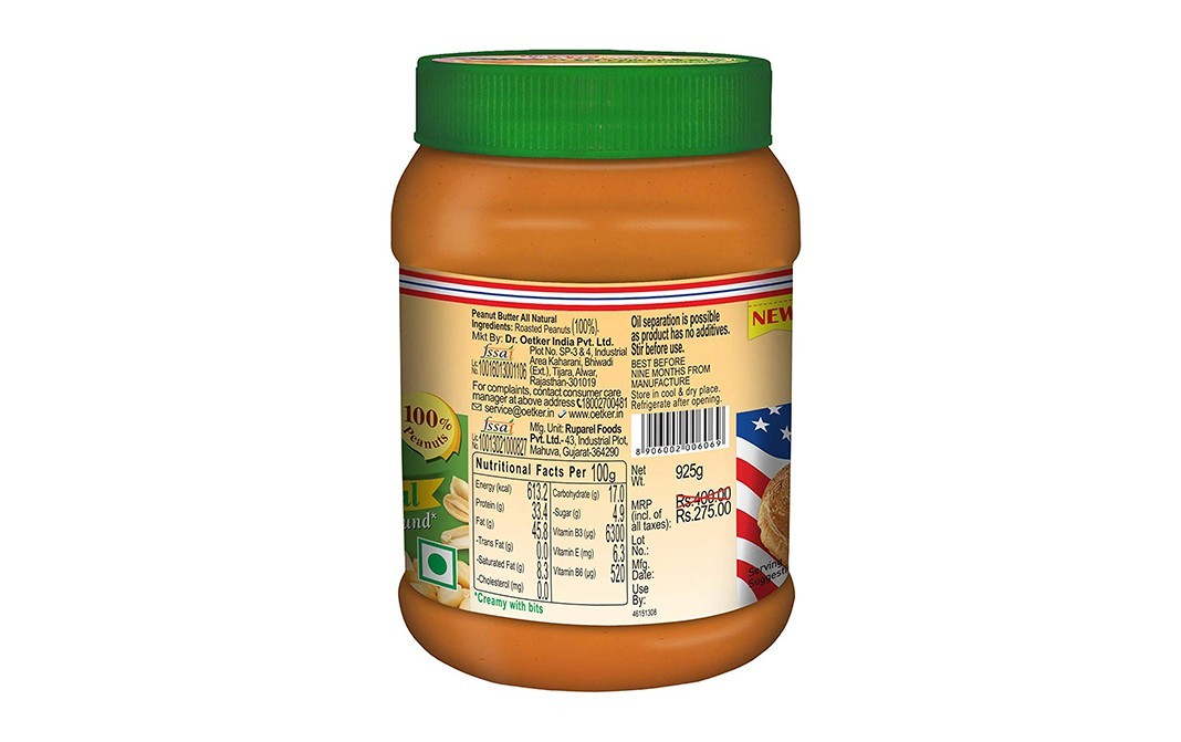 Dr. Oetker Fun foods Peanut Butter All Natural Ground   Plastic Jar  925 grams